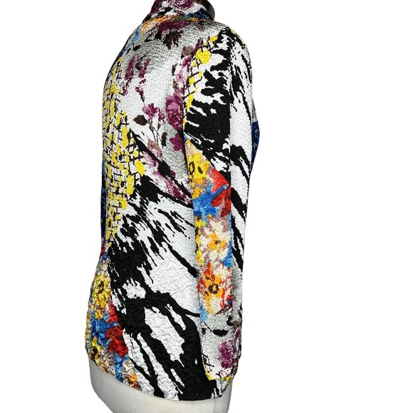 Alberto Malaki blouse size medium colorful long sleeve collar crinkle stretch ab - Picture 6 of 13